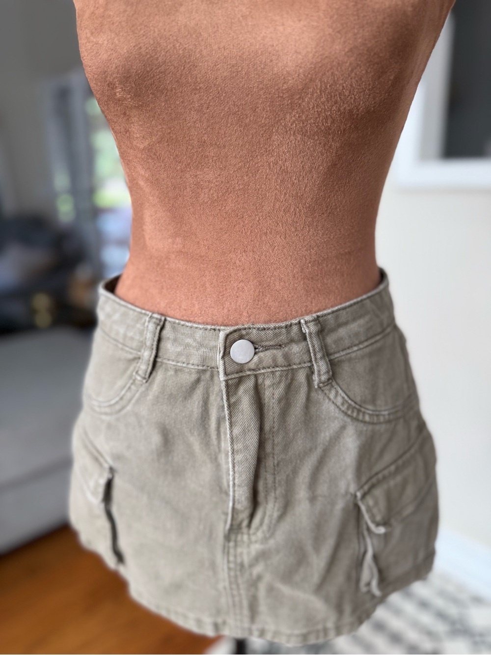 Olive Green Cargo Pocket Mini Skirt - Picture 4 of 7